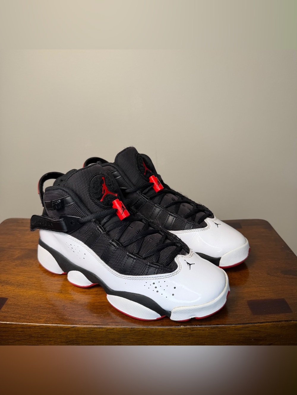 Air Jordan 6 Rings GS 5Y Women 6.5 Black White Red 323419-067 Basketball